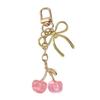 Simulation Crystal Cherry Keychain Bow Pendant Fruit Design Bag Accessories Couple Family Keychain Pendant