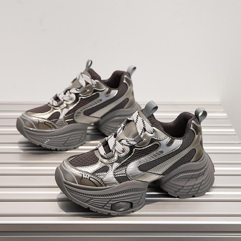 Small Size Platform Silver Fashion Dad Shoes Women's New Versatile Casual Shoes Heightening Lightweight Sports Shoes Trendy Shoes