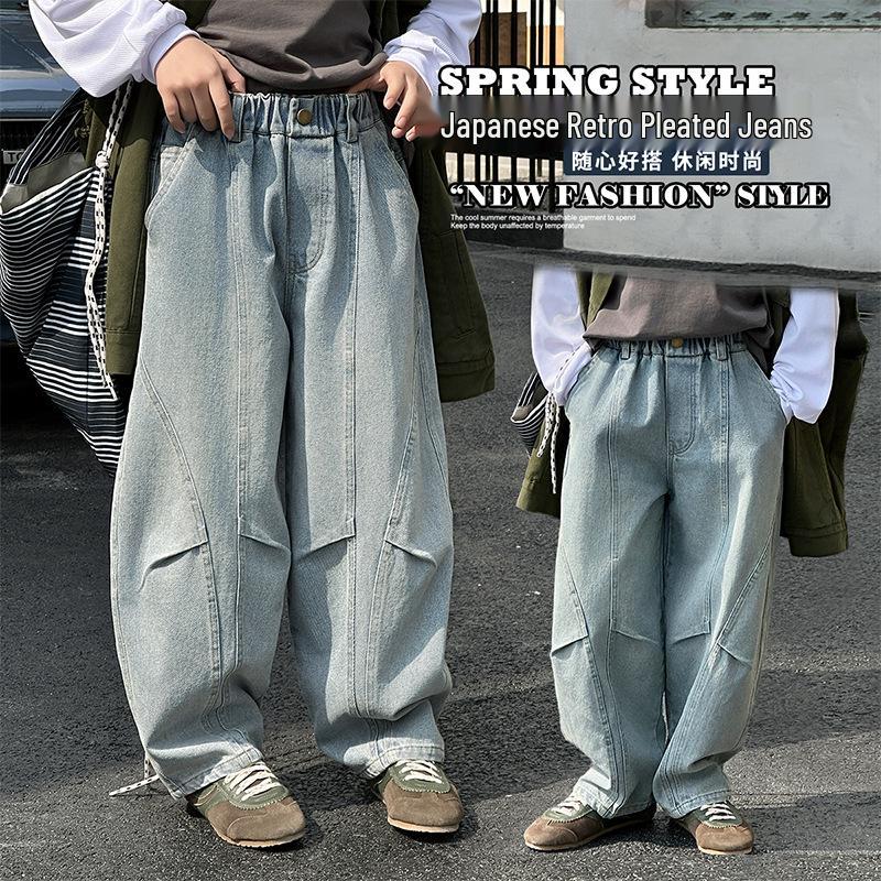 2026 Boys Trendy Pleated Loose Fit Spring Jeans - Stylish New Design for Middle and Big Boys 150cm светло-синий