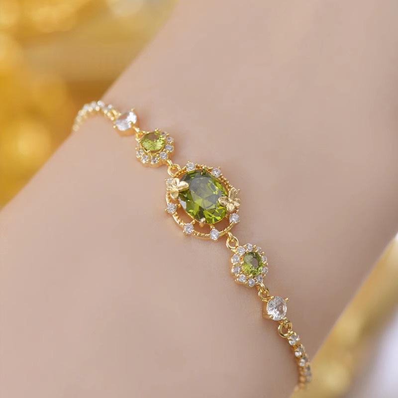 Spring-Summer Olive Green Zircon Bracelet: Elegant, Versatile, and High-End Women s Jewelry