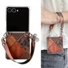 Fusion Business Sle Bla Color Collision Wristband Lanyard Leather Phone Case for Samsung Galaxy Z Flip 7 6 5 4 3 Protect Cover