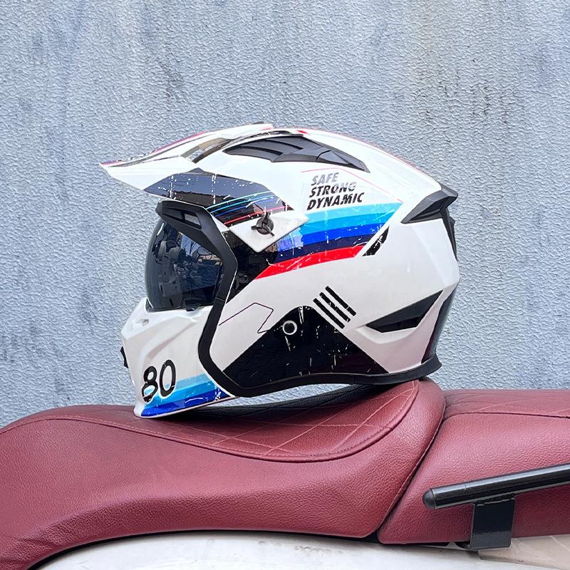 Street Fighter Motorcycle Helmet Men's and Women's Full Helmet Four Seasons Locomotive Retro Detachable Combination Helmet