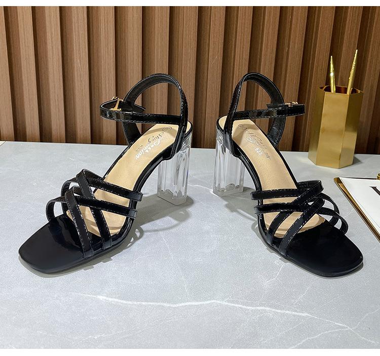 Heel Femmes Sexy Talons Clairs Sandales Pantoufles Dames Croix Sangle Boucle Chaussures