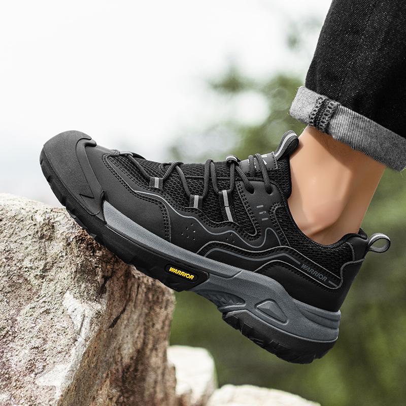 Warrior Hiking Shoes Fashion Simple Retro Versatile Sports Casual Lightweight Durable Non-Slip Low-Top Dad Shoes Men sneaker Black WXY(S)-4756N03