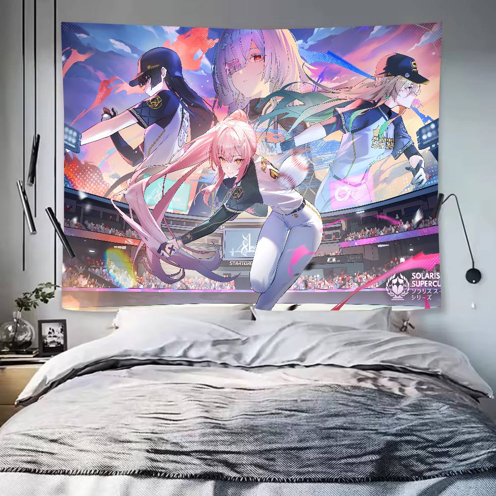 Cute Kawaii Girl Aemeath WUWA Tapestry Decoration Bedroom Dormitory Background Cloth Holiday Home Living Room Club Tapestry