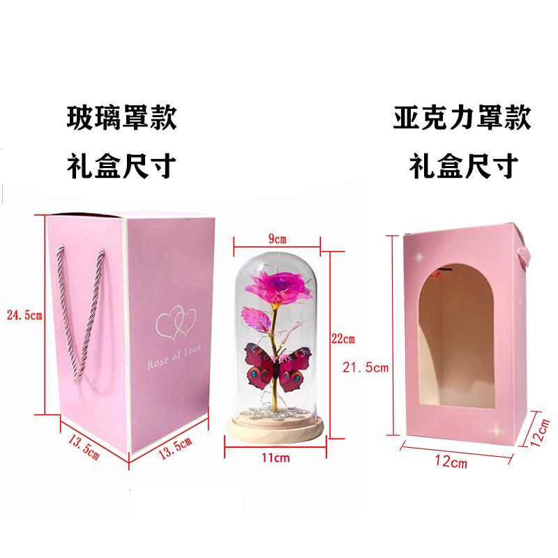 Valentines Day Gift Led Light Foil Galaxy Infinity Rose Glass Dome 24k Gold Rose Butterfly Factory Price Long Lasting 3-5 Years