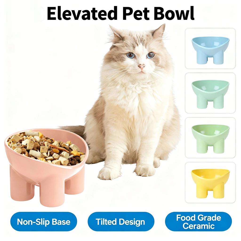 Elevated Tilted Pet Bowl – Ergonomic Raised Feeding Dish For Small Dogs And Cats – Non- Macaron Color Food And Water Bowl