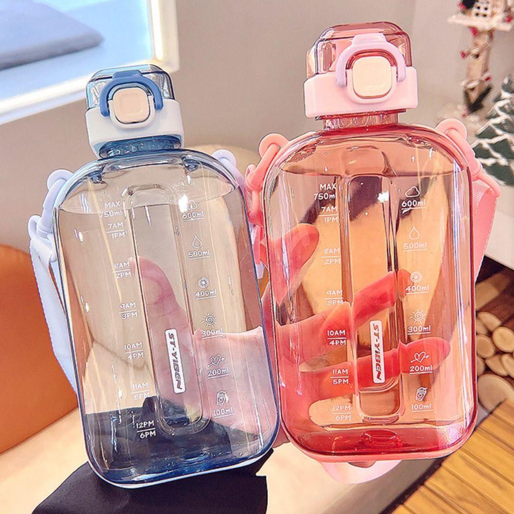 Transparent Sport Drinking Bottle with Adjustable Strap Drinking Cup Plastic Water Bottle  Outdoor