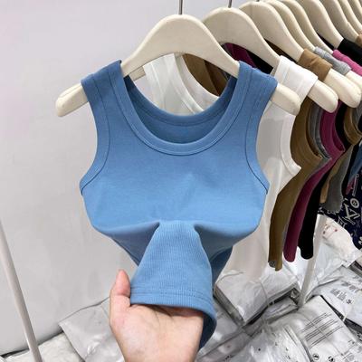 White Cover Double Breasts I-shaped Vest Women's Outer Wear Elastic Thread Inner Top Spring and Summer Basic Sleeveless Suspenders