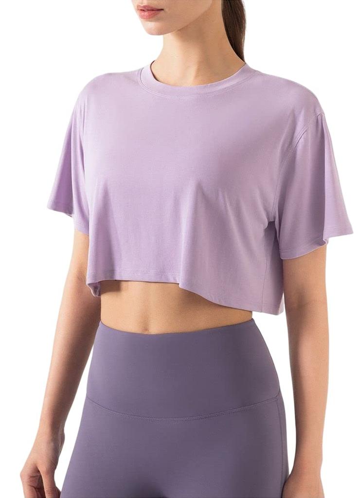 SEYIXU Yoga Loose Short Sleeve Casual M and A Women's Shirt, Fit, Top, Midriff-Baring, Workout, Gym, Fitness, Sexy, Cute, Stylish, (Sizes - Purple)