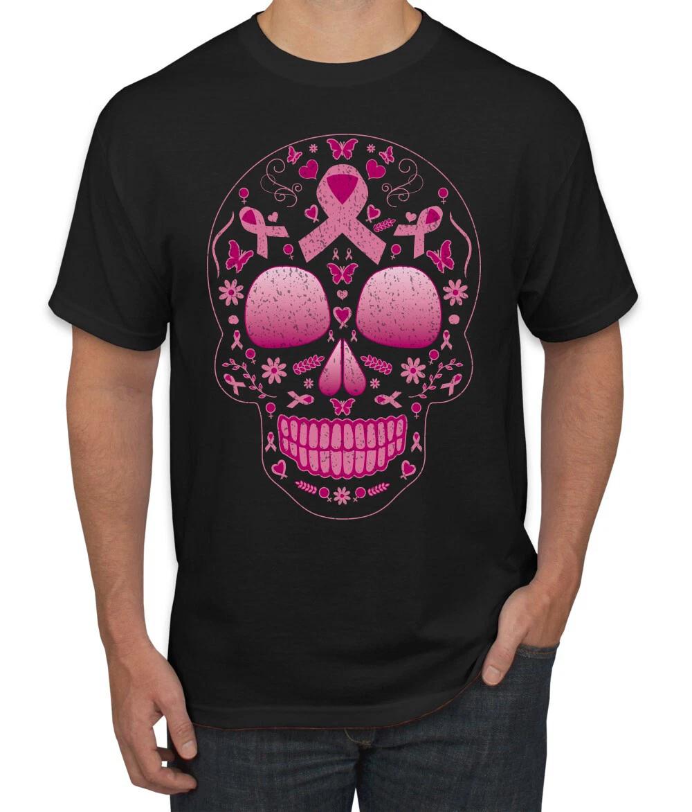 Pink Breast Cancer Sugar Skull Men T- Shirt 4XL