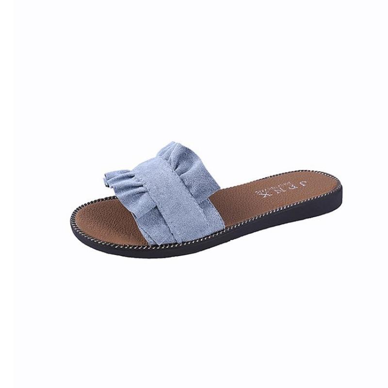 

Spring and summer new women s shoes slippers lotus leaf edge casual beach women s sandals flat bottom one-word drag 41 небесно-голубой