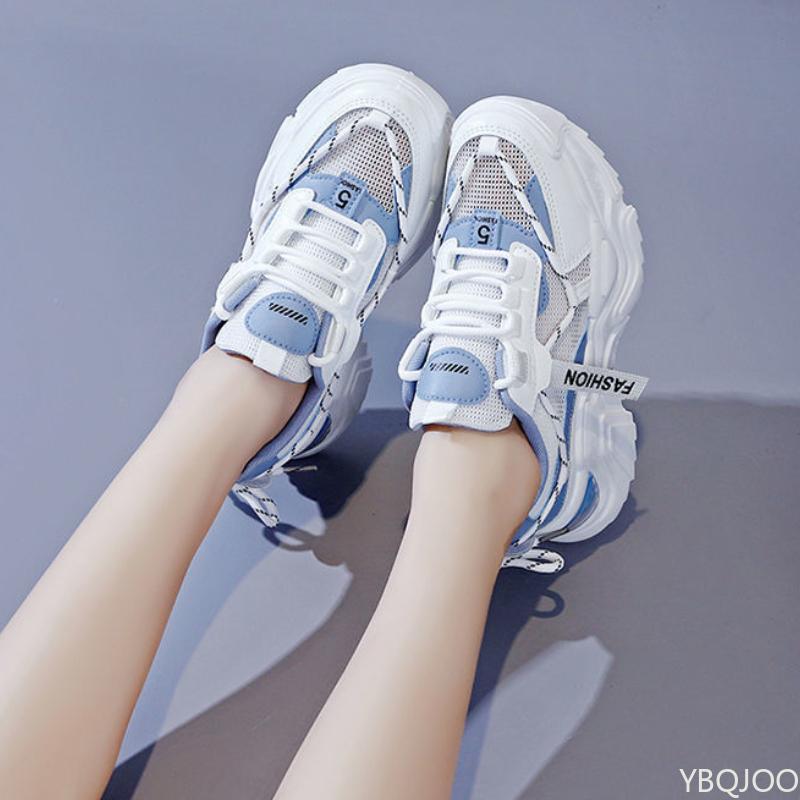 Fashion Trendy Thick Soled Mesh Women's Running Sports Versatile White Shoes Women's Simple Single Shoes Sneakers Zapatillas De Mujer