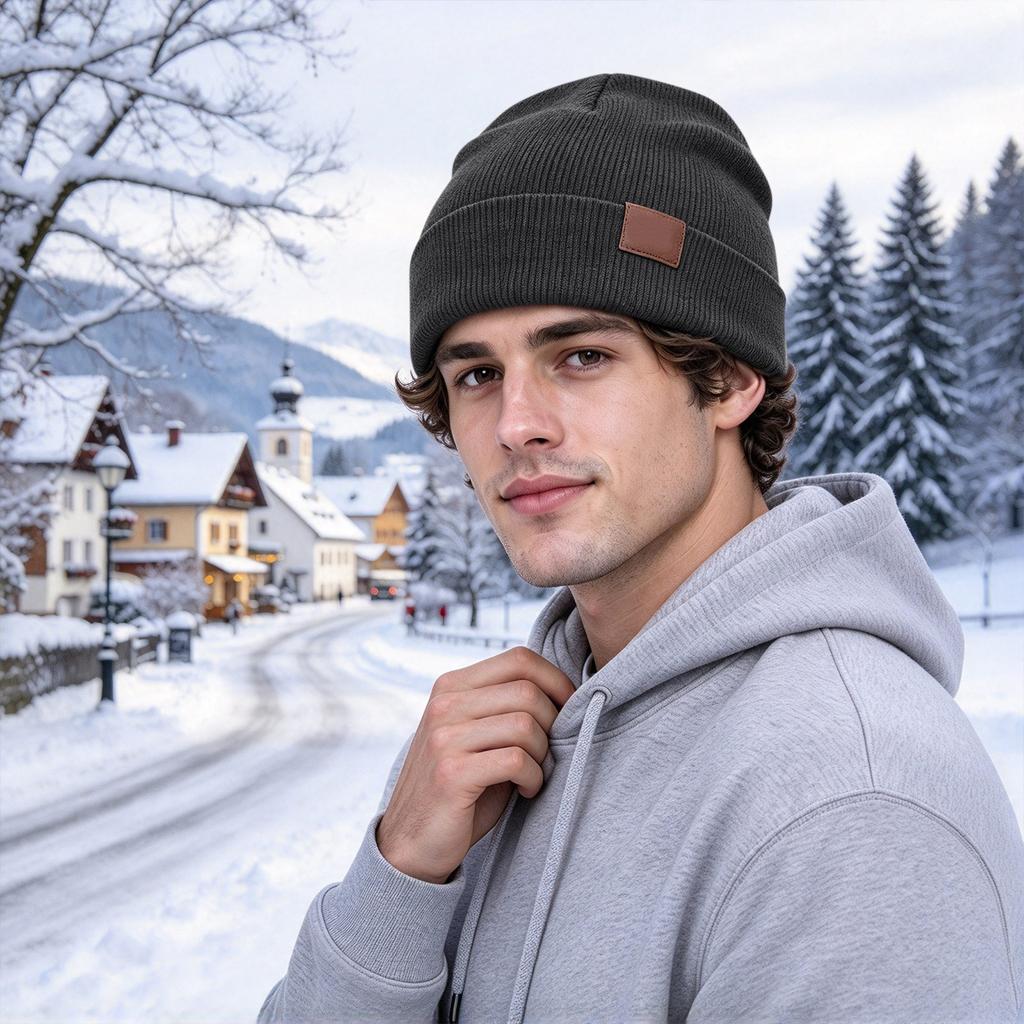 Unisex Color Rolled Cuff Knit Warm Winter Hat with Ear Coverage for Outdoor