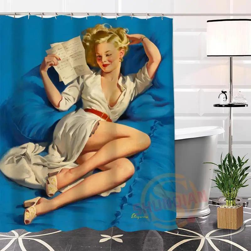 Eco-Friendly Custom Unique Pin Up Girl Modern Shower Curtain Bathroom Waterproof For Yourself H0220-54