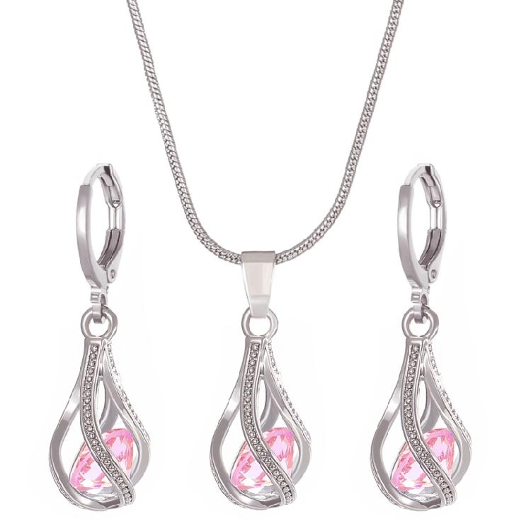 Stylish Dangle Earrings and Neckchain Chic Crystal Zirconia Necklace and Earrings Jewelry Set for Weddings and Parties
