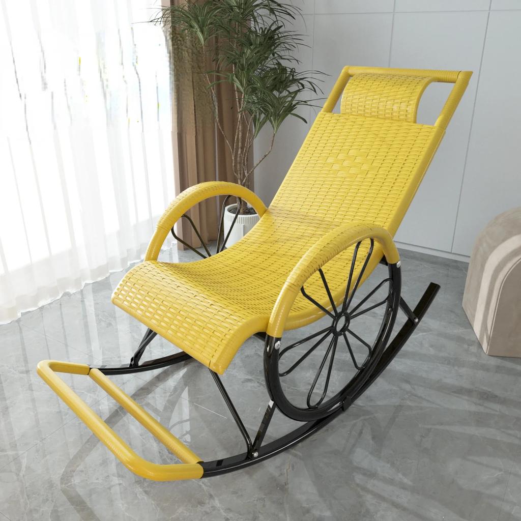 Balcony Rattan Lazy Rocking Chair – Reclining Backrest Leisure Seat for Adults, Elderly Home Rest Chair