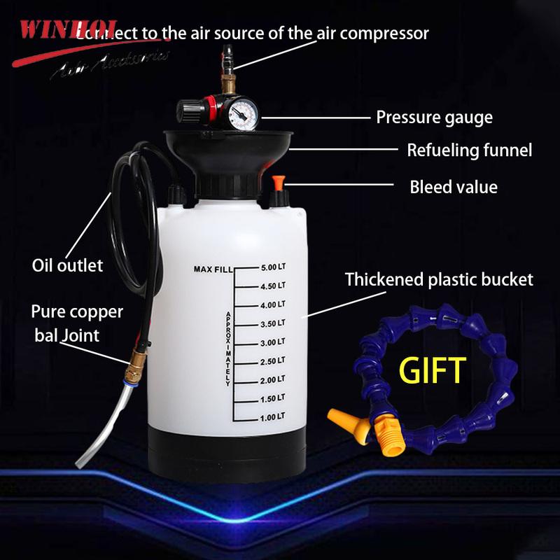 

5L High Capacity Pneumatic Car Gear Oil Injector Car Gearbox Syringe Wave Wave Box Oil Brake Fluid Injector Replacement Tools