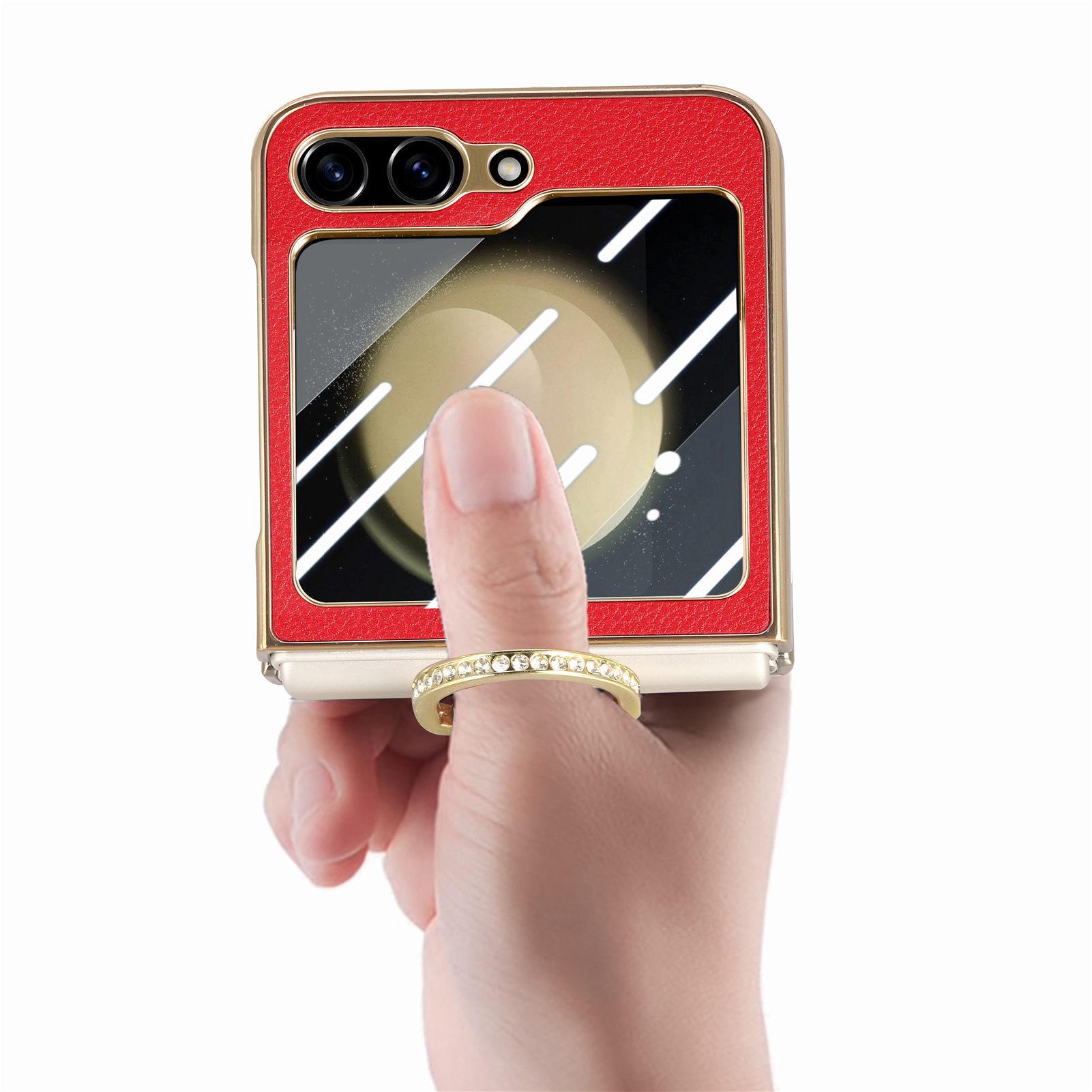 

Для Samsung Z Flip 5 Zflip5 Bling Ring Holder кожаный чехол для Samsung Galaxy Z Flip 5 Flip5 Лучшая защитная стеклянная пленка for Samsung Z Flip 5