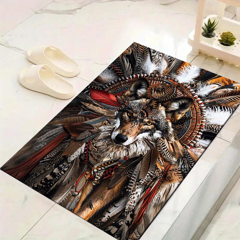 Native Indian Wolf Carpet Rug for Living Room Bedroom Home Sofa Decoration,Kids Play Non-slip Floor Mat