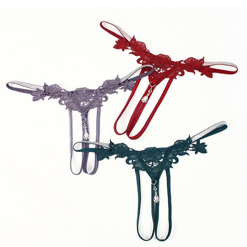 Women Sexy Jewelry Diamond Seductive Erotic Thong G-String Perspective Hollowed Out Embroidery Sexy Underwear