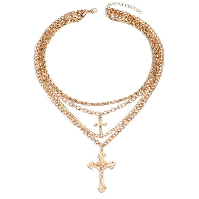 Multi-layer Stacked Necklace New Niche Cross Retro Jewelry Easter Collarbone Chain Women