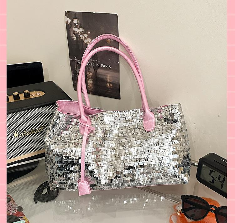 

2025 new Han Fan dress flash bag fashionable versatile commuter niche design sequined hand bag shoulder bag women рожевий