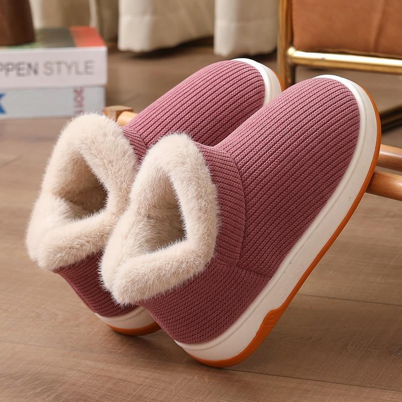 

Зимние домашние и уличные плюшевые толстые нескользящие теплые хлопковые резиновые туфли 40-41 светло-розовый