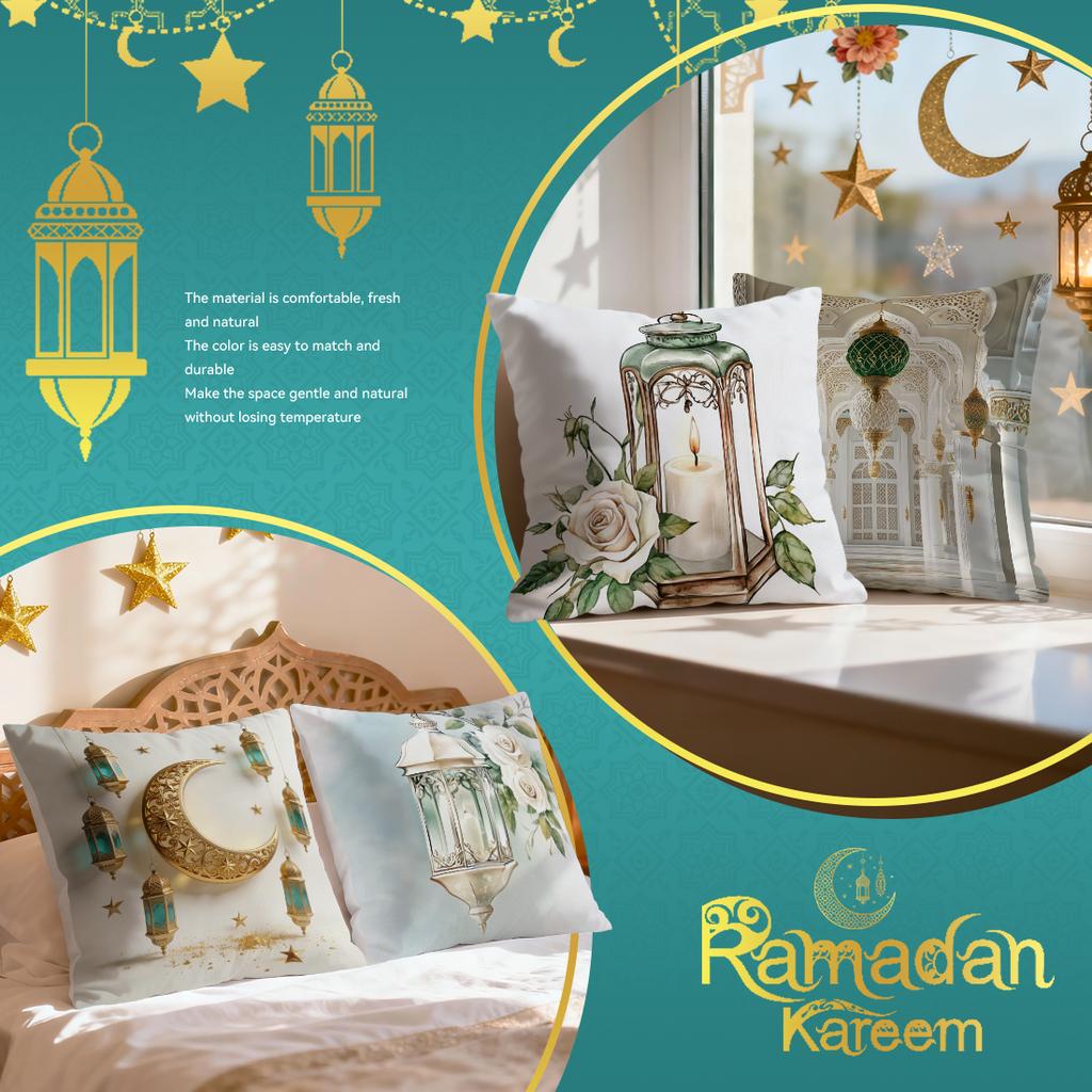 Moon Lantern Ramadan Pillowcase Printed Polyester 40/45/50cm Throw Pillowcover Decorative Sofa Cushion Pillowslip Home Decor