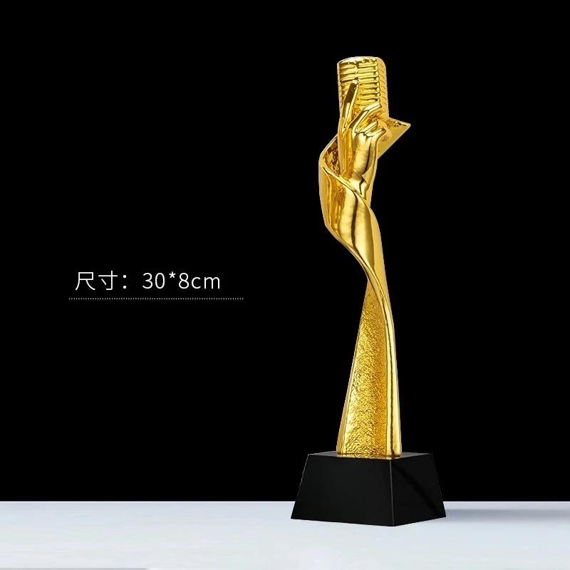 Customized Microphone Five-pointed Star Resin Trophy, Crystal Base Excellent Host Singing Talent Activity Competition Award, 1Pc