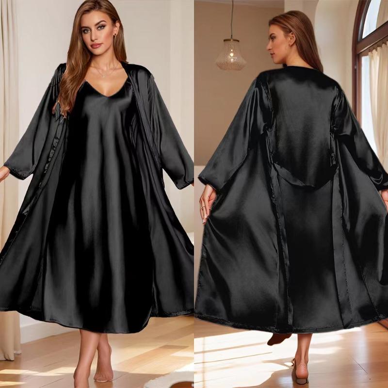 Cozy Women Pajamas Ladies Nightgowns 2pcs Satin Robes Nightdress