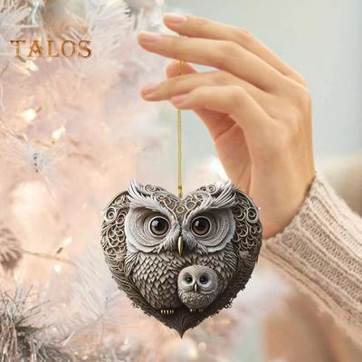Ornamento gufo Amore Cuore Forma Coppia Gufo Decorazione appesa 2D Acrilico Albero di Natale Ornamento per San Valentino Decorazione per la casa