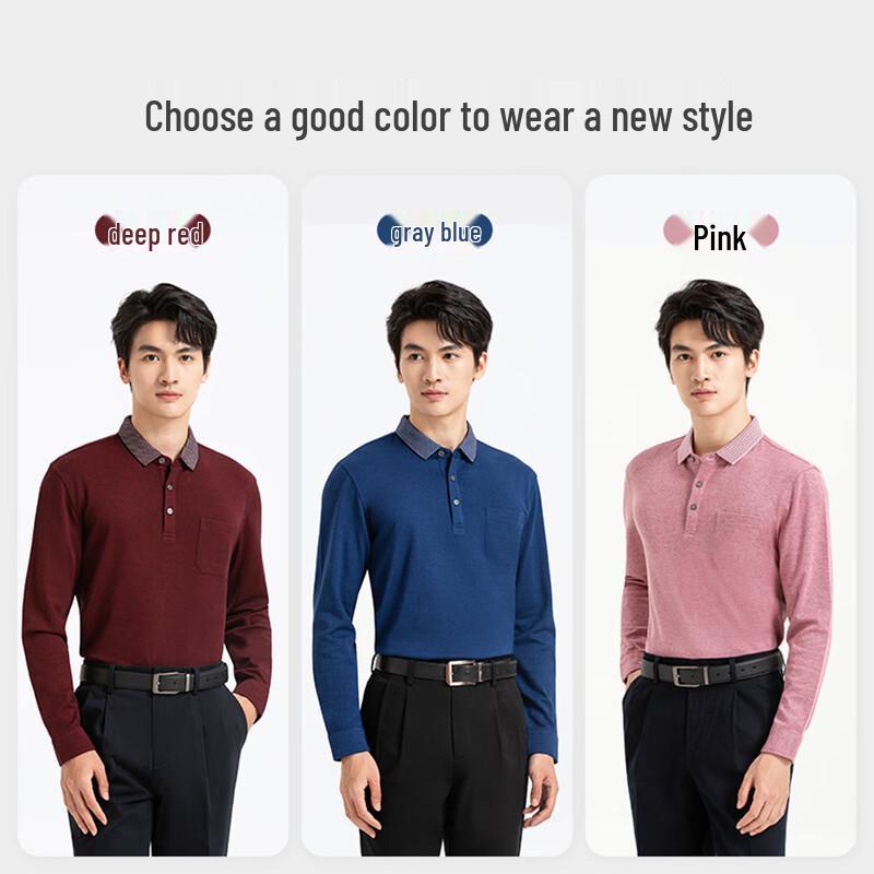 Langdeng Men's Long-Sleeve Business Casual Polo Shirt