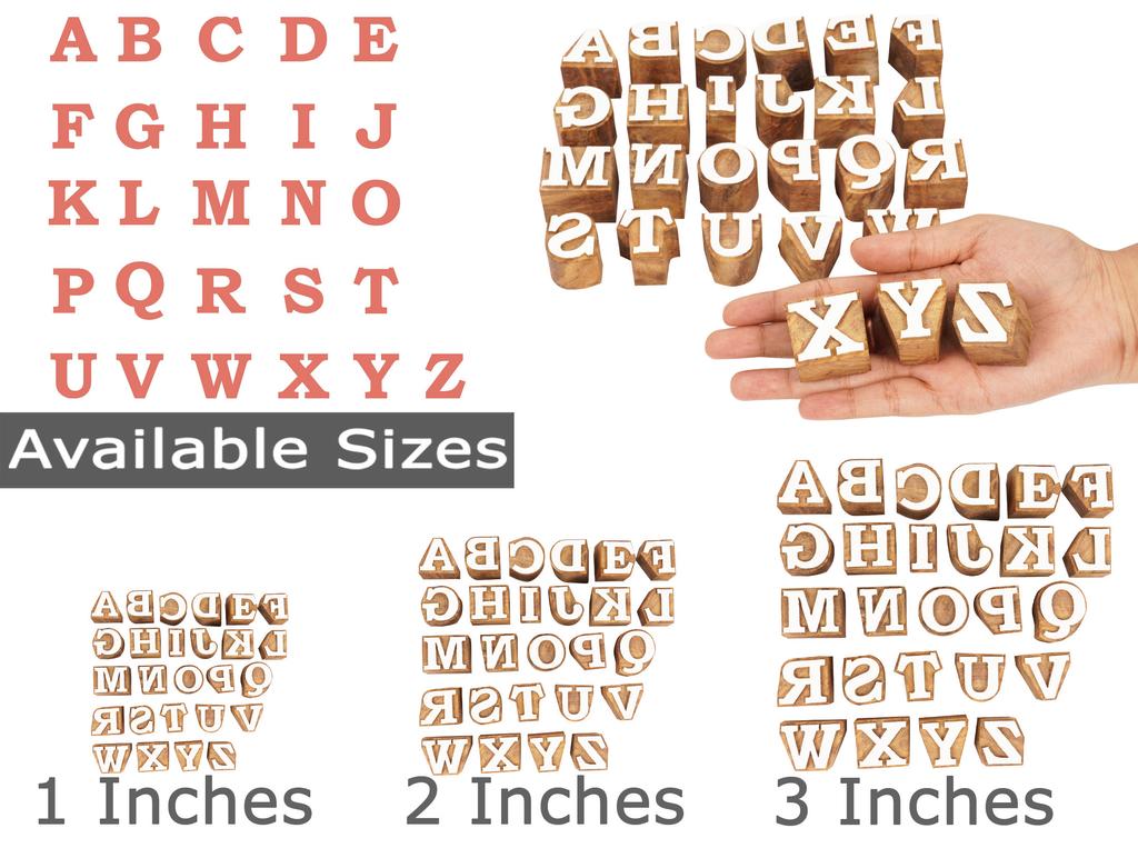 IBA Indianbeautifulart Textile Printing Block Uppercase A-Z Alphabet Hand Carved Wood Letters Wooden Stamp Wood Block
