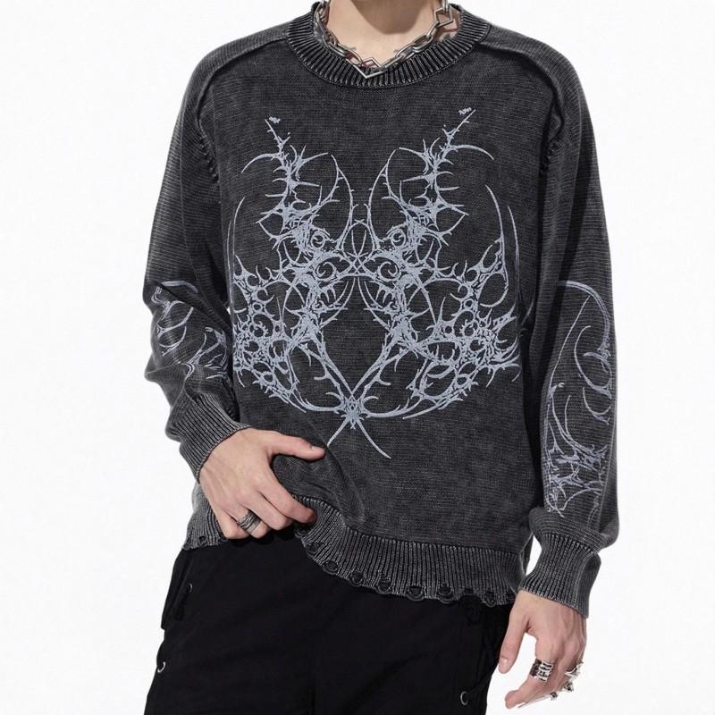 Unisex Oversized Knit Sweater With 3D Jacquard Round Neck Long Sleeve Loose Fit Winter Streetwear
