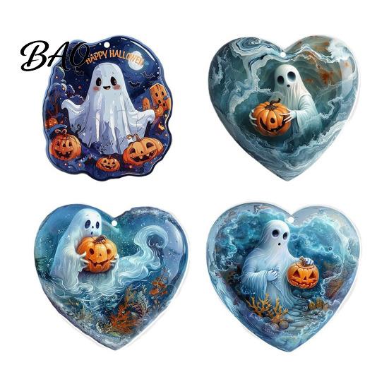 Durable Double Sided Printed Charms Halloween Ghost Keychain, Spooky Pumpkin Keyring Pendant, Unique Hanging Decorations Cute Heart Bag Charm