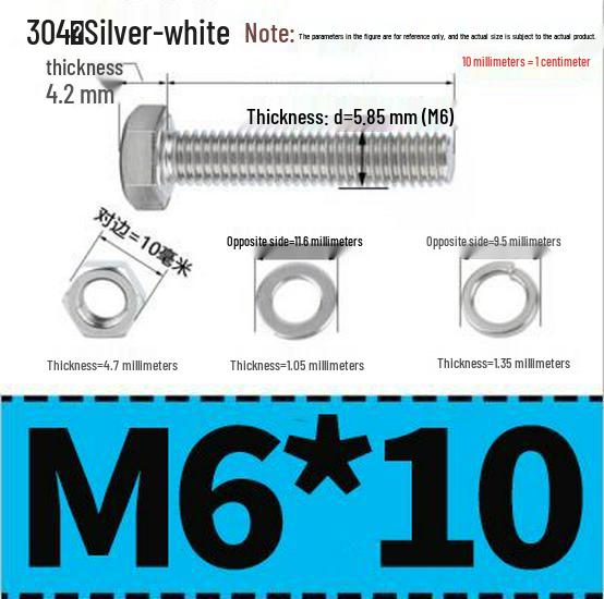 304 Stainless Steel Hex Head Bolt and Nut Set M6-M14, Lengths 8-100mm