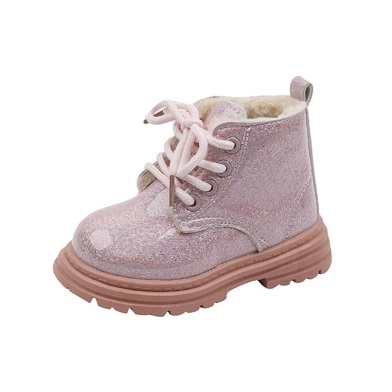 Girl Winter Boots Fashion Children Princess Platform Ankle Boots Warm Plush Versatile Kids Causal Cotton Boots Solid Color Soft