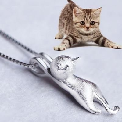 Cool Sterling Silver Womens Cute Kitty Cat Pendant Necklace Sterling Silver