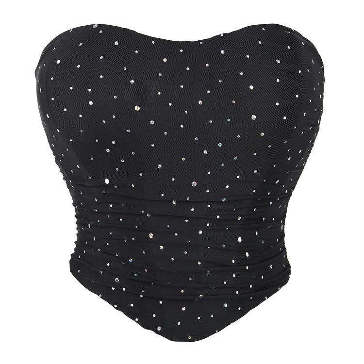 

JYL TS style with sequins, breathable mesh, elastic bra, chest support, sexy top, breathable L чёрный
