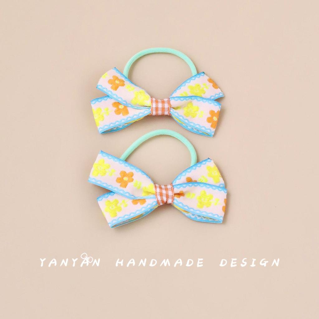 Girls' Floral Embroidered Bow Hair Tie - Sweet Autumn/Winter Style