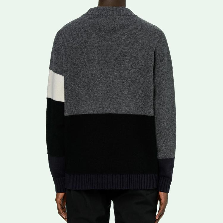 Off-White Alphabet Logo Patchwork Knitted Wool Sweater Men Tops Dark-Grey OMHE048E20KNI0010701