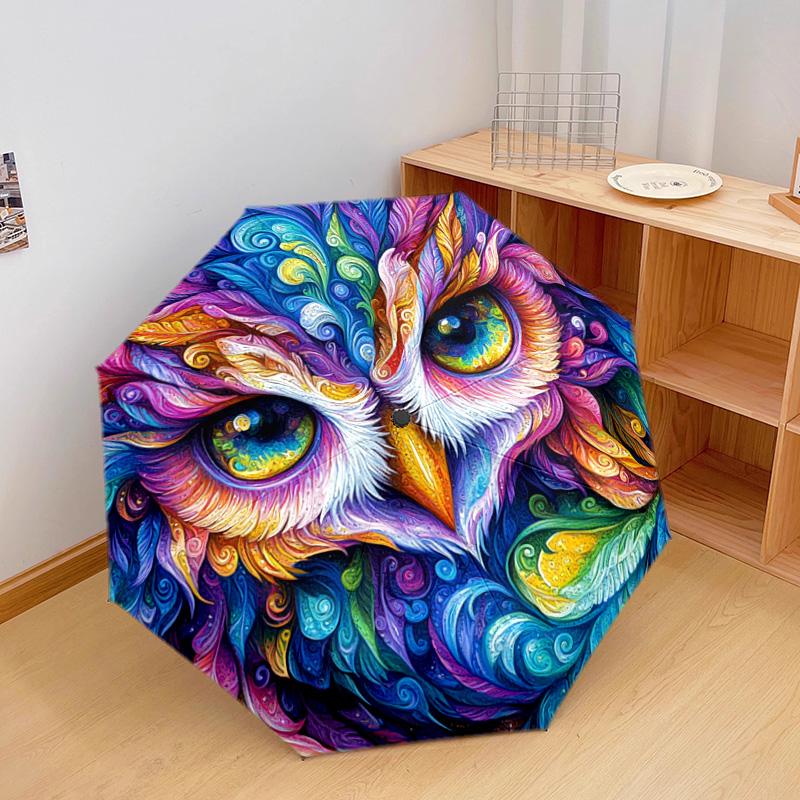 1 PC Automatic Folding Umbrella - Colorful Owl Pattern, Portable & Foldable Design with 8 Ribs, Christmas Birthday Gifts