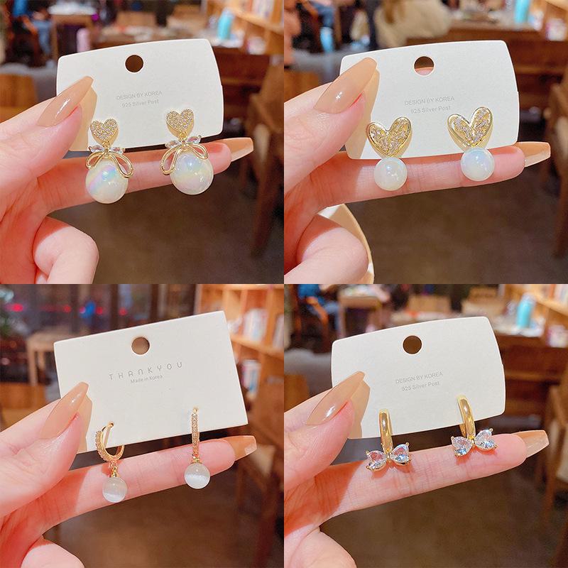 Exquisite S925 Silver Bow Earrings - Korean Micro-Inlaid Design