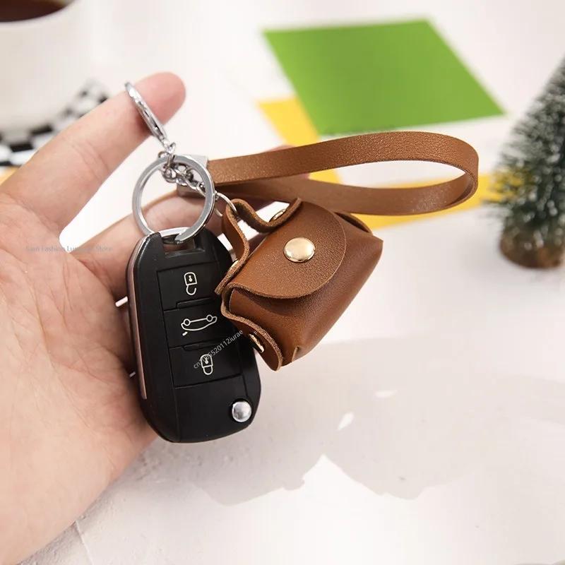 Kawaii Mini Bag Keychain PU Leather Small Handbag Coin Purses Keyring Headphone Bag Women Car Purse Pendant Keyholders Gift