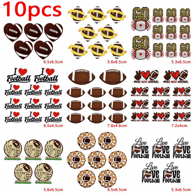 10pcs Cartoon Iron On Patches For Clothing Diy Rugby Game Day Embroidery Patch On Clothes Jackets Sew Applique Stickers Badge