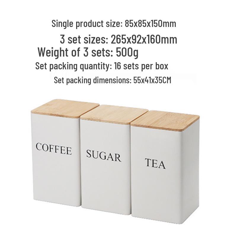 Bamboo Lid Tin Box for Sugar, Tea, and Coffee In Minimalist Style