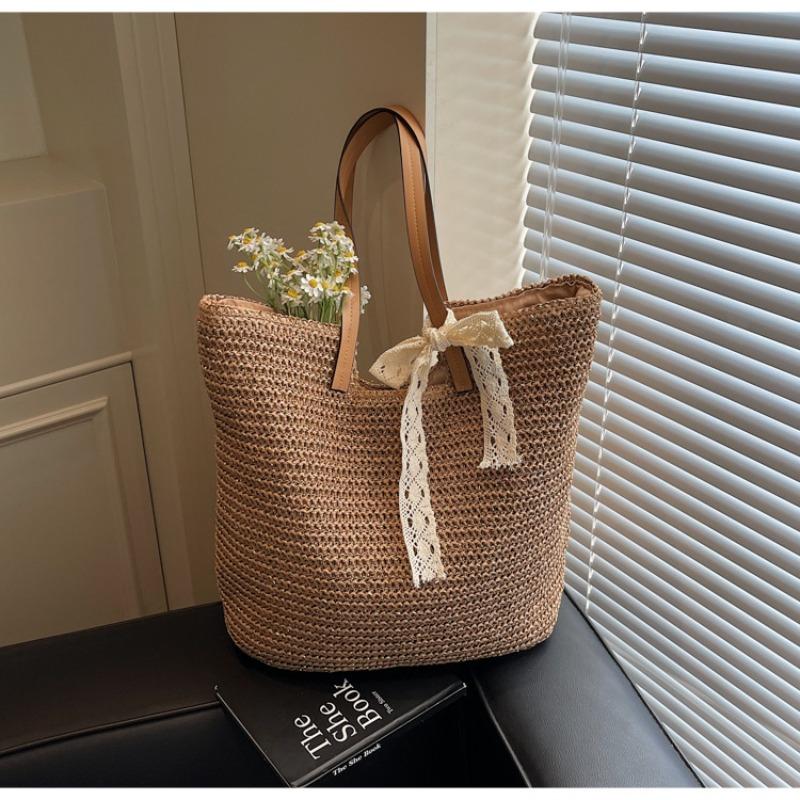 

Straw bag summer vacation wind bag women s large capacity woven handbag fashion commuter shoulder tote bag хаки