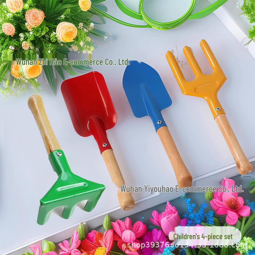 Kids 4-Piece Garden & Beach Tool Set: Shovel, Spade, Rake, Fork