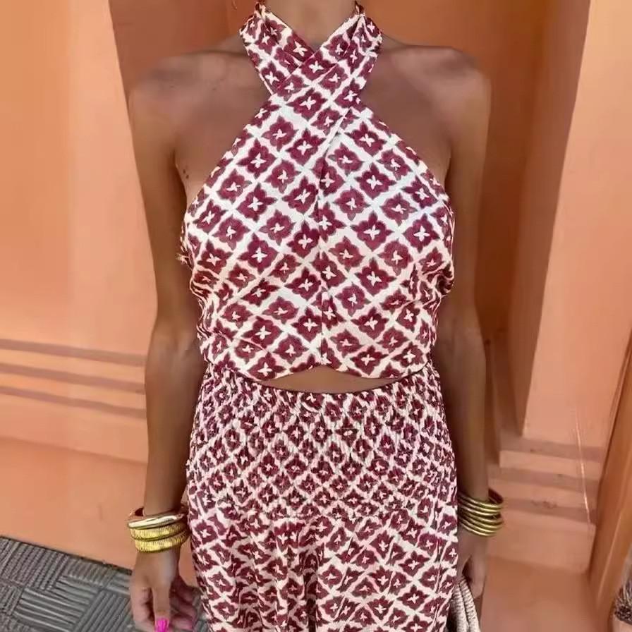 Summer High Waist Sleeveless Print Dress Set For Women With 3d Pattern And Polyester Fabric